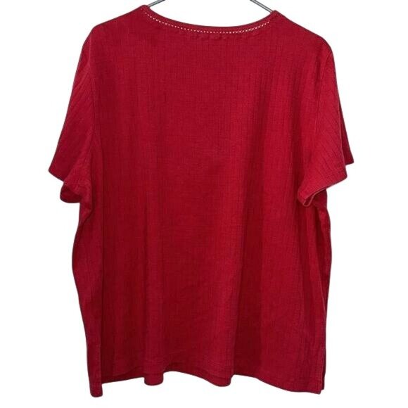 Alfred Dunner Red Short Sleeve Shirt With Anchor Bead Design Womans 1X Cotton Bl - Picture 6 of 8
